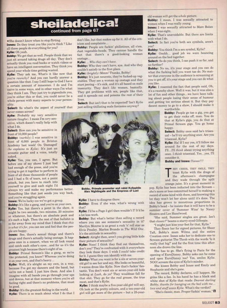 Sheiladelica! Kylie and Bobby Gillespie | Select Magazine Scans